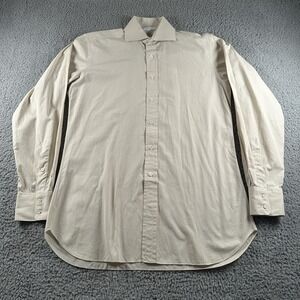 Vintage Sulka Shirt‎ Mens 16 Beige Check Long Sleeve Dress Spread Collar 90s